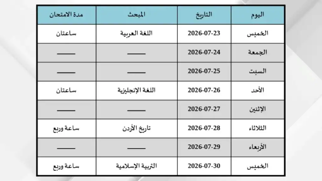 وزارة التربية تكشف عن مواعيد امتحانات الثانوية العامة للصف الحادي عشر لعام 2026